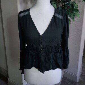 American Eagle Dark Green V-neck Button Peplum